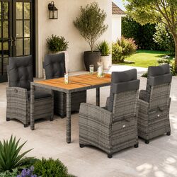 Durable 5-Piece Outdoor Dining Set in Grey Poly Rattan