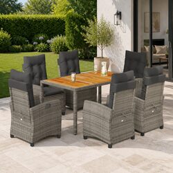 Premium 7 Piece Outdoor Dining Set in Grey Poly Rattan