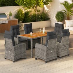 Sturdy 7 Piece Garden Dining Set Grey Poly Rattan