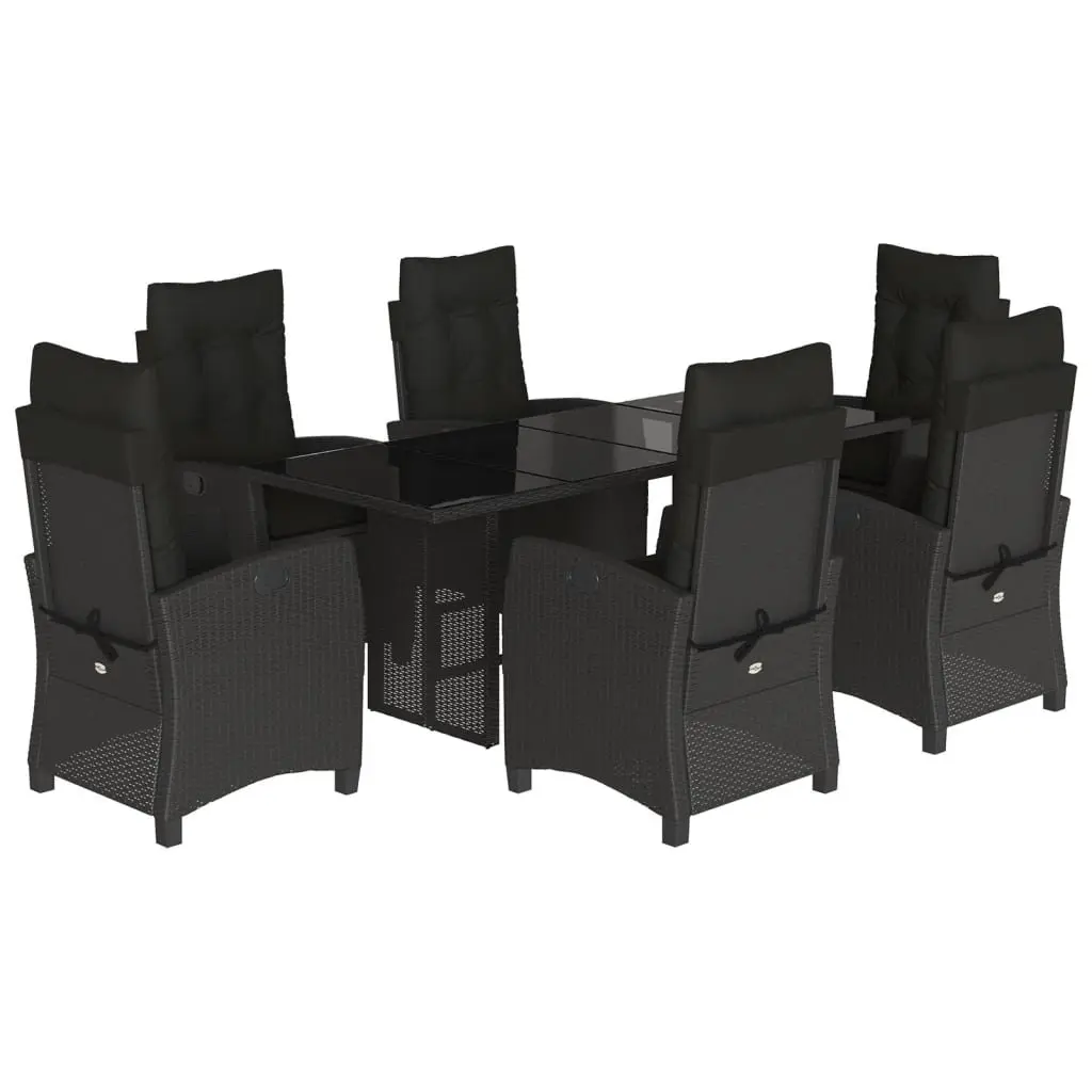 7-Piece Black Poly Rattan Garden Dining Set