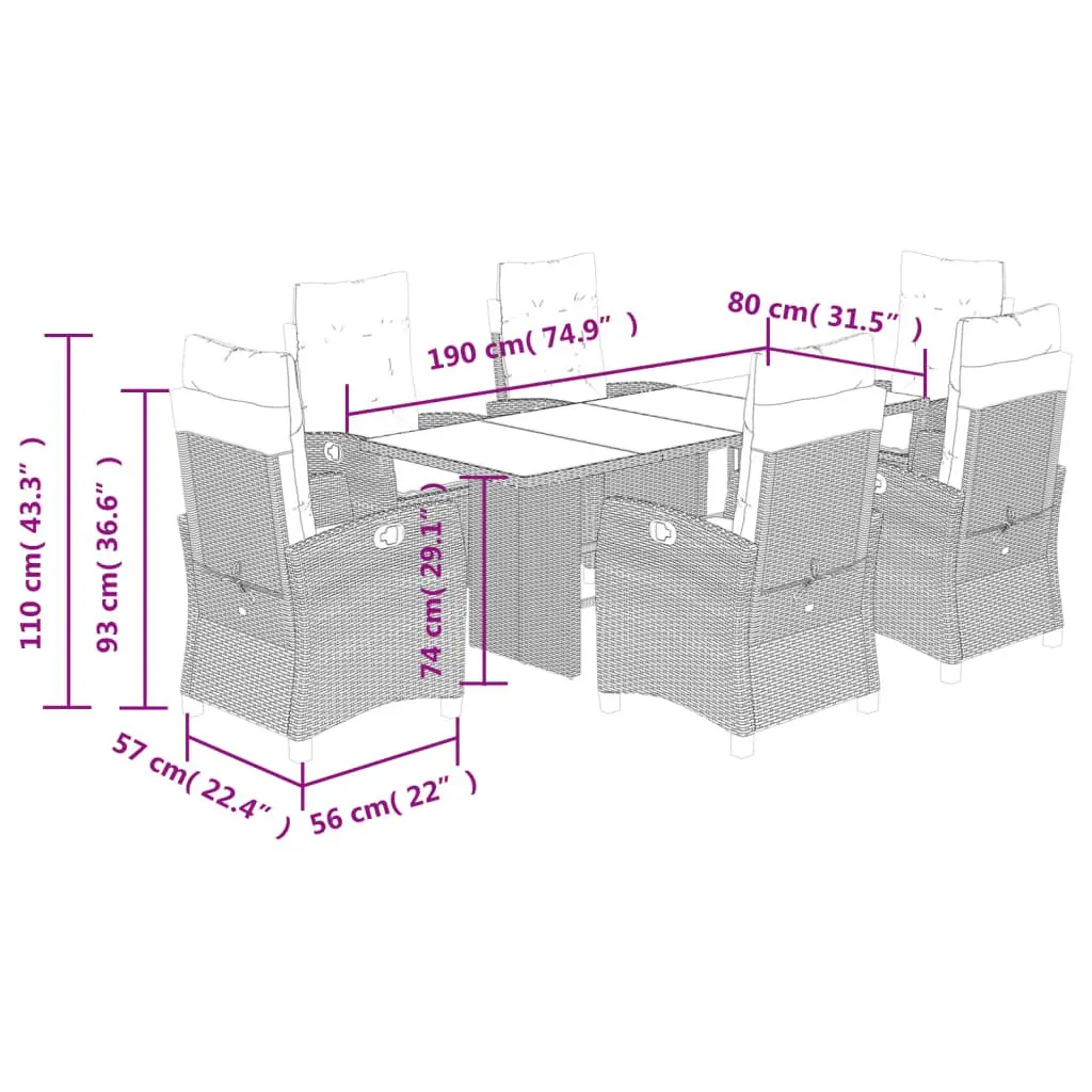 7-Piece Black Poly Rattan Garden Dining Set