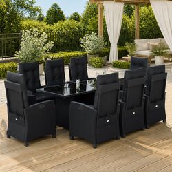 Durable 9 Piece Black Poly Rattan Garden Dining Set
