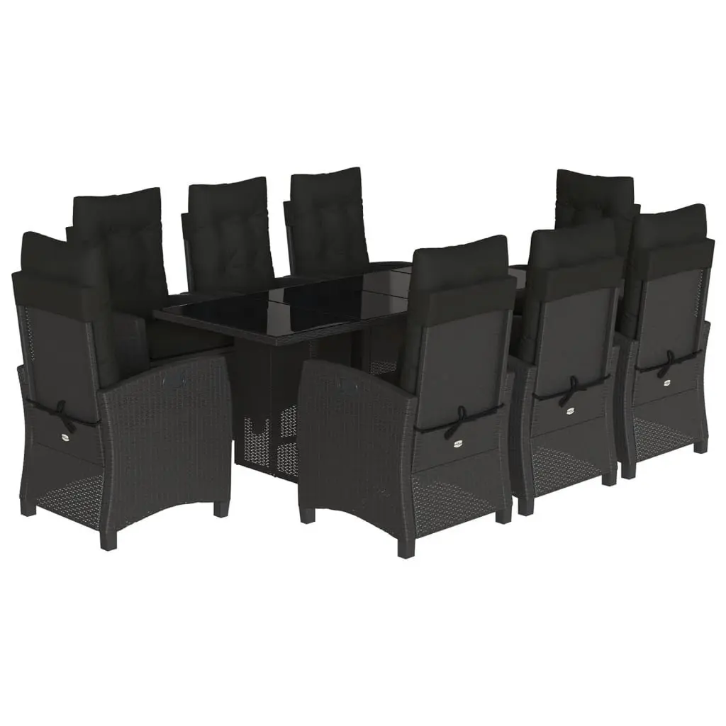 9 Piece Black Poly Rattan Garden Dining Set