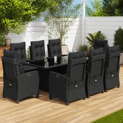 Stylish 9 Piece Garden Dining Set with Black Poly Rattan