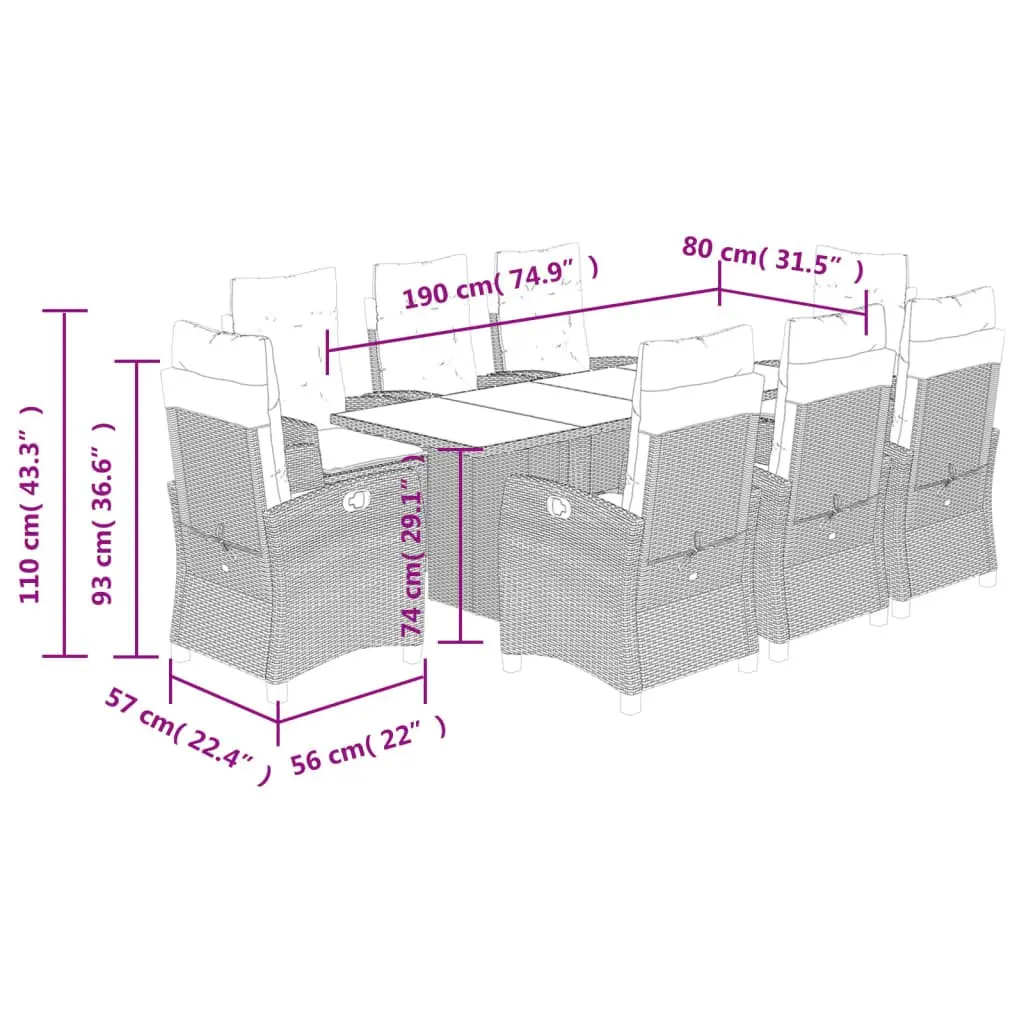 9 Piece Garden Dining Set with Black Poly Rattan