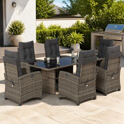 Premium 7-Piece Grey Poly Rattan Garden Dining Set