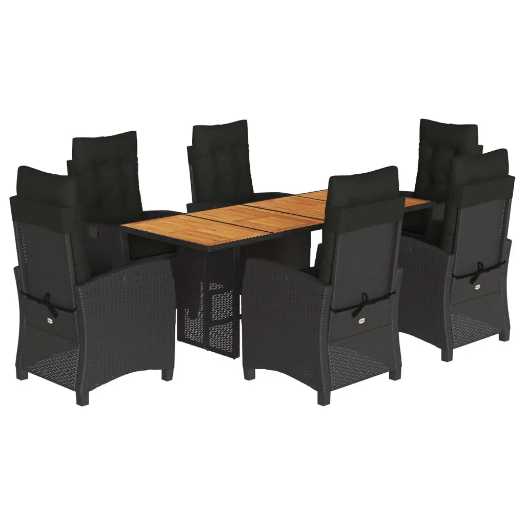 7 Piece Outdoor Garden Dining Set PE Rattan Black Chairs Table with Cushions