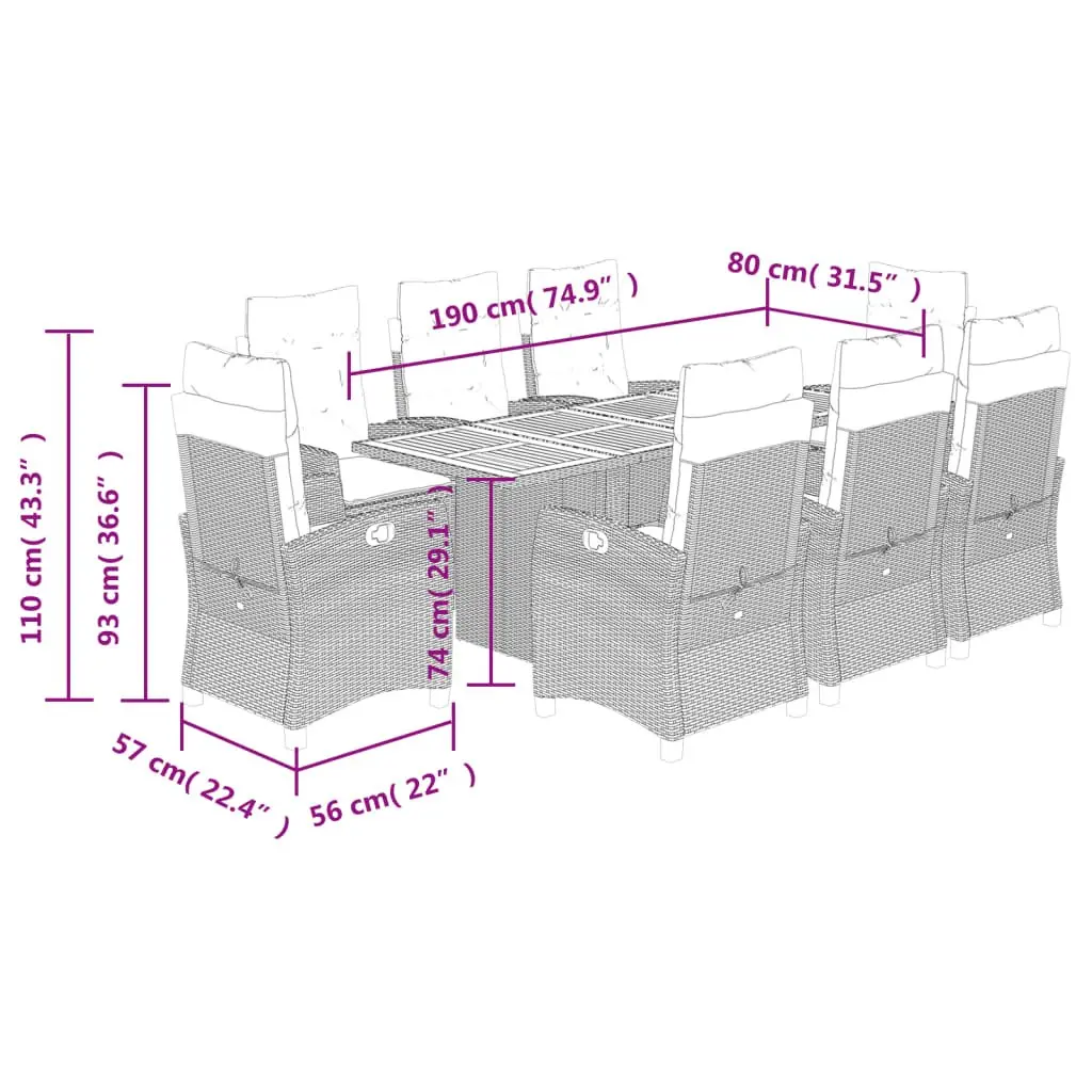 9 Piece Outdoor Dining Set with Cushions