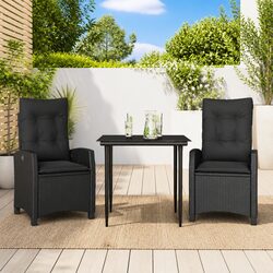 3 Piece Black Poly Rattan Outdoor Dining Set