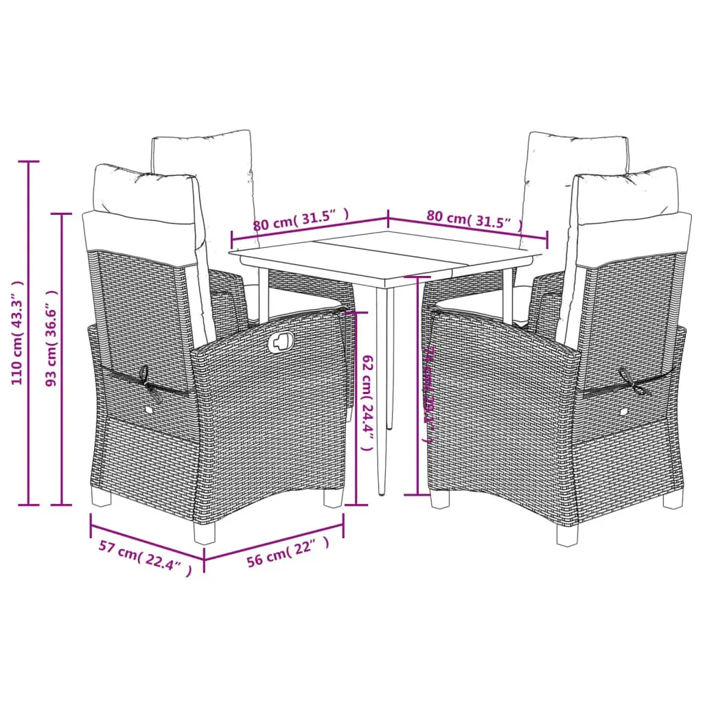 5 Piece Garden Dining Set with Adjustable Chairs