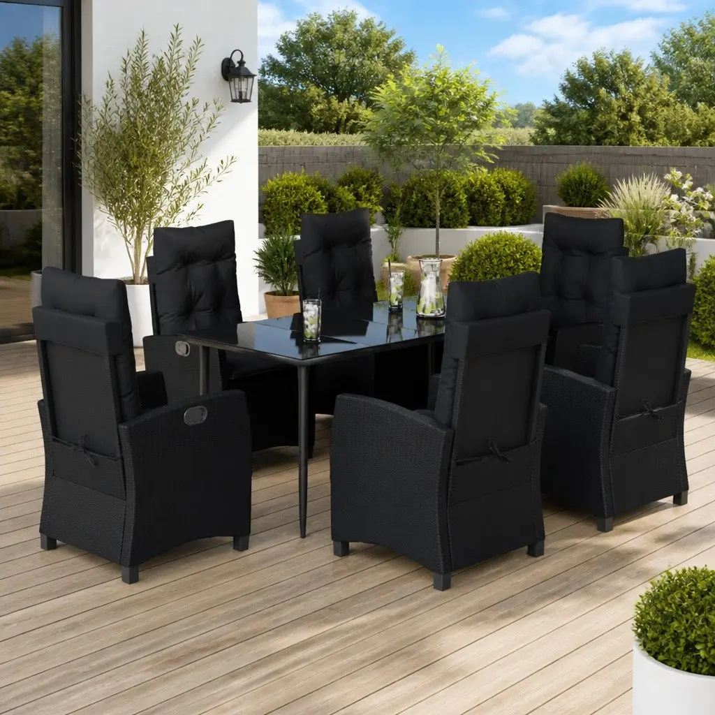 Outdoor Garden Dining Set 7 Piece Black Rattan