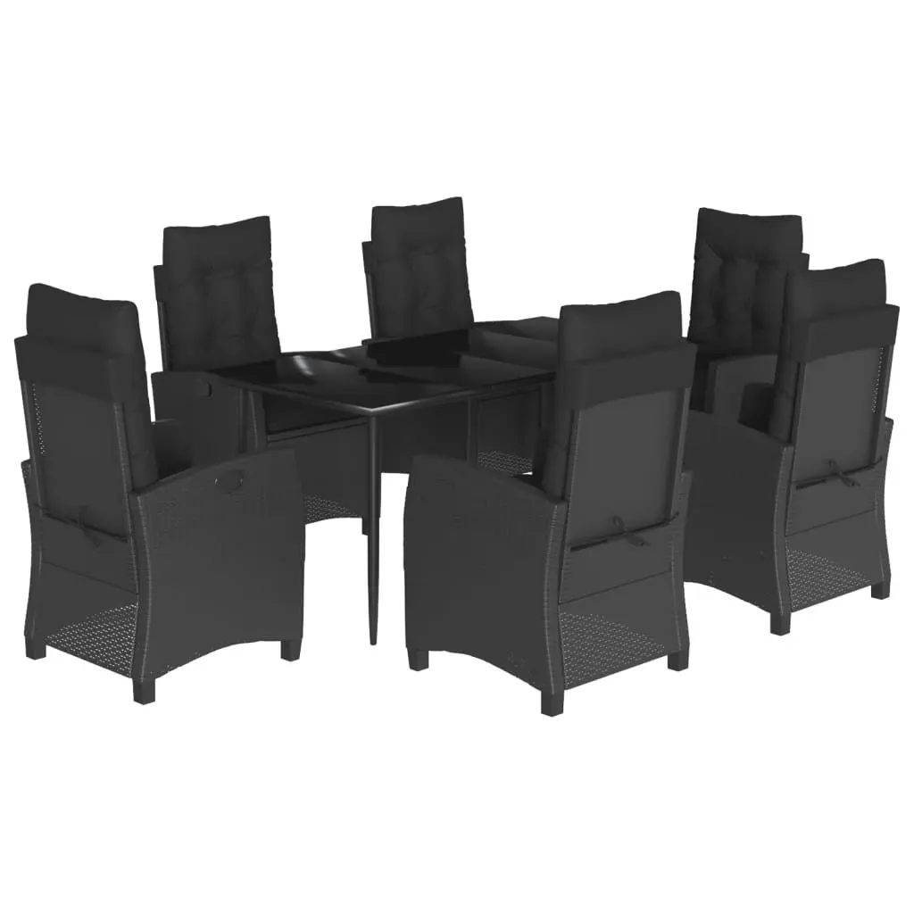 Outdoor Garden Dining Set 7 Piece Black Rattan