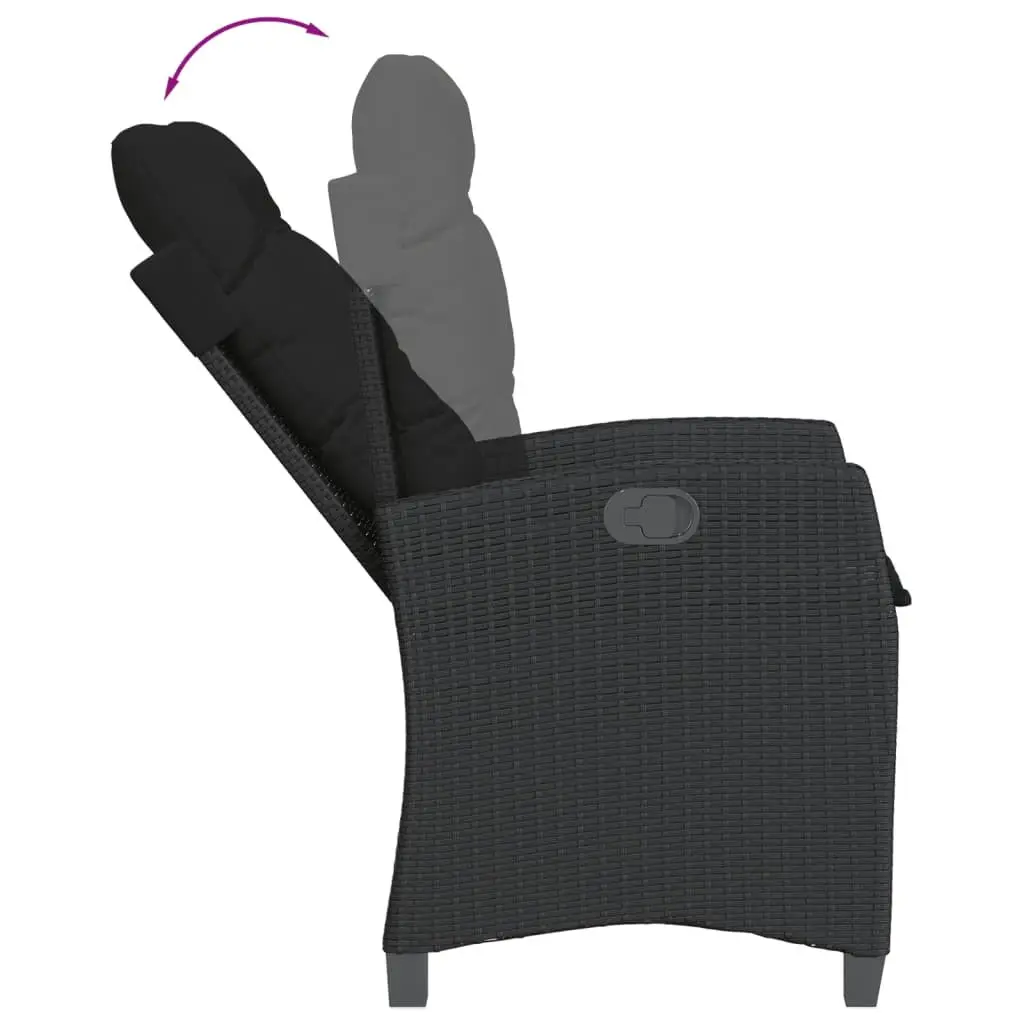 Black Poly Rattan 3 Piece Garden Dining Set with Adjustable Backrest