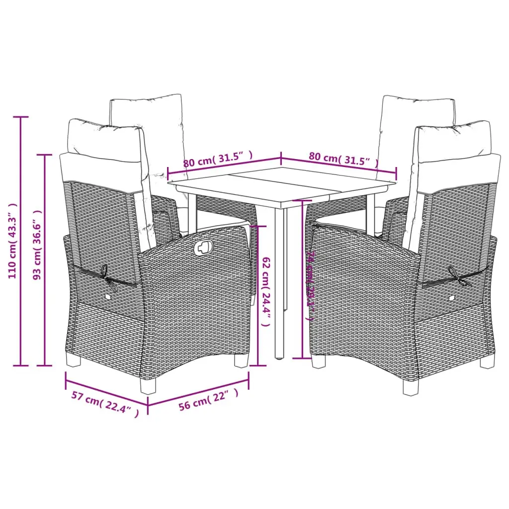 5 Piece Outdoor Dining Set with Cushions