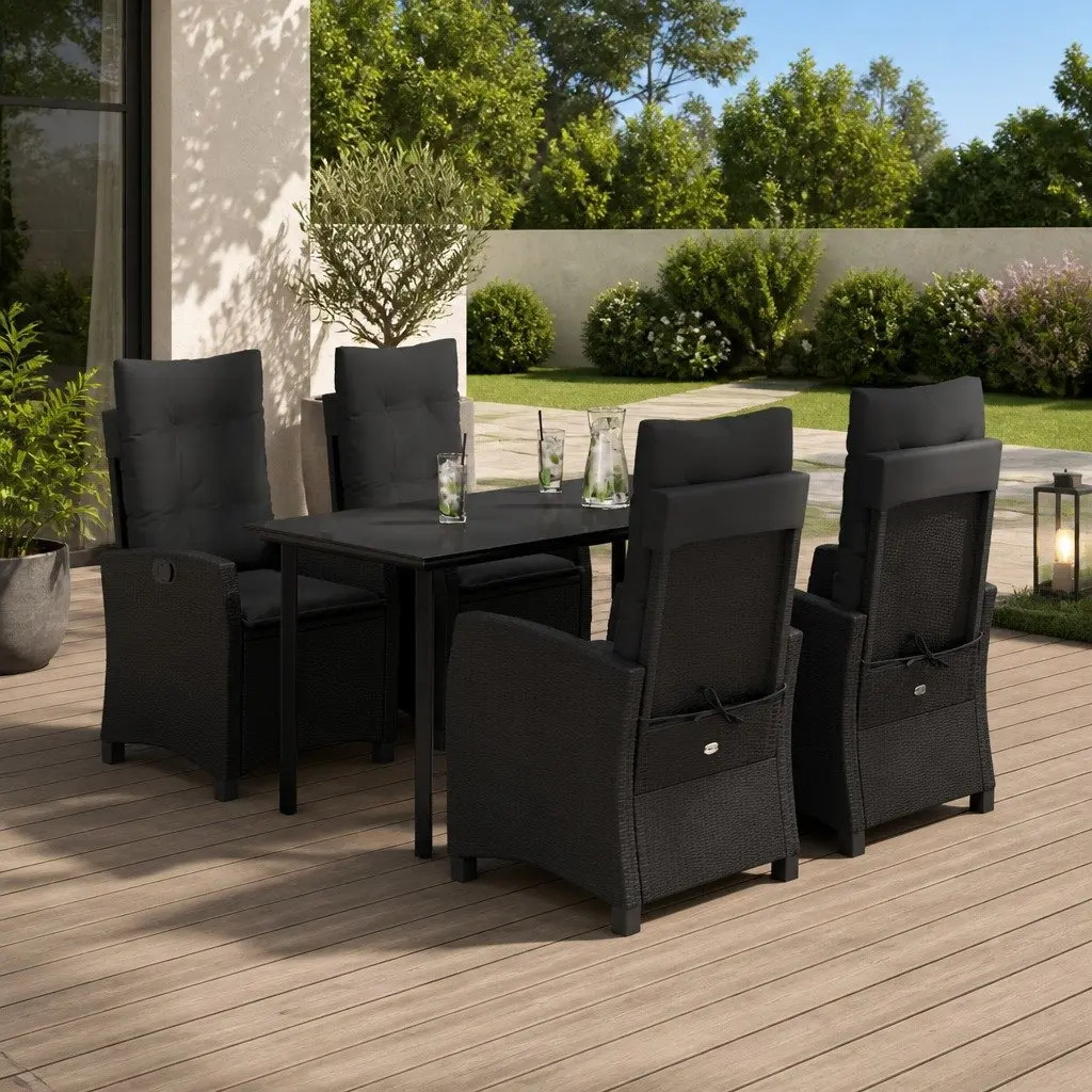 Outdoor Dining Set 5 Piece Black Rattan