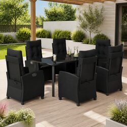 Durable 7-Piece Garden Dining Set with Black Rattan