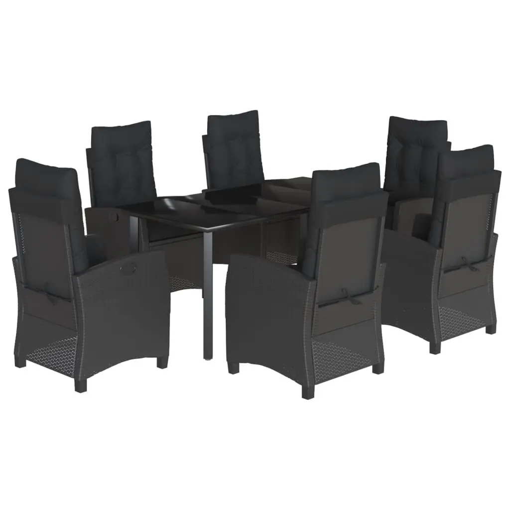7-Piece Garden Dining Set with Black Rattan