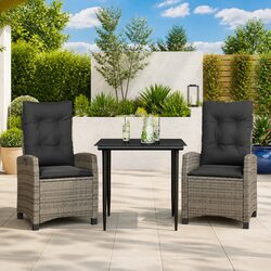 Premium 3 Piece Grey Poly Rattan Garden Dining Set