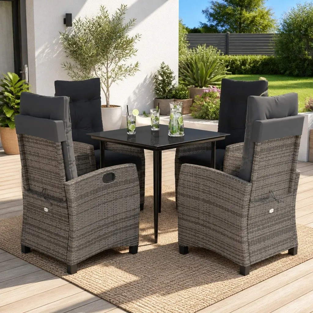 Garden Dining Set PE Rattan 5 Piece Outdoor Furniture Table Chairs Cushions Grey