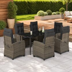 Premium 7-Piece Grey Garden Dining Set with Cushioned Chairs