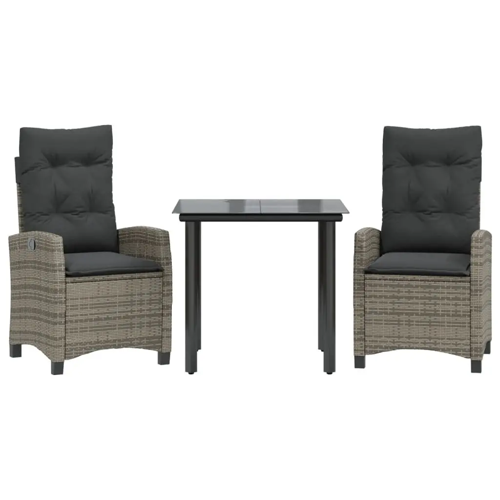 3 Piece Grey Garden Dining Set with Glass Table