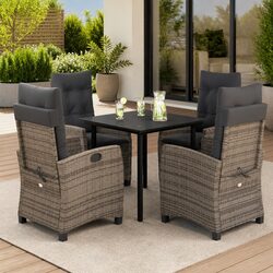 Premium 5 Piece Garden Dining Set with Grey Rattan