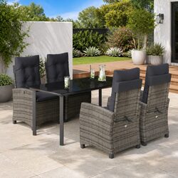 5-Piece Grey Poly Rattan Garden Dining Set