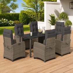 7-Piece Grey Poly Rattan Garden Dining Set