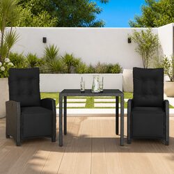 Durable 3 Piece Black Garden Dining Set with Cushions