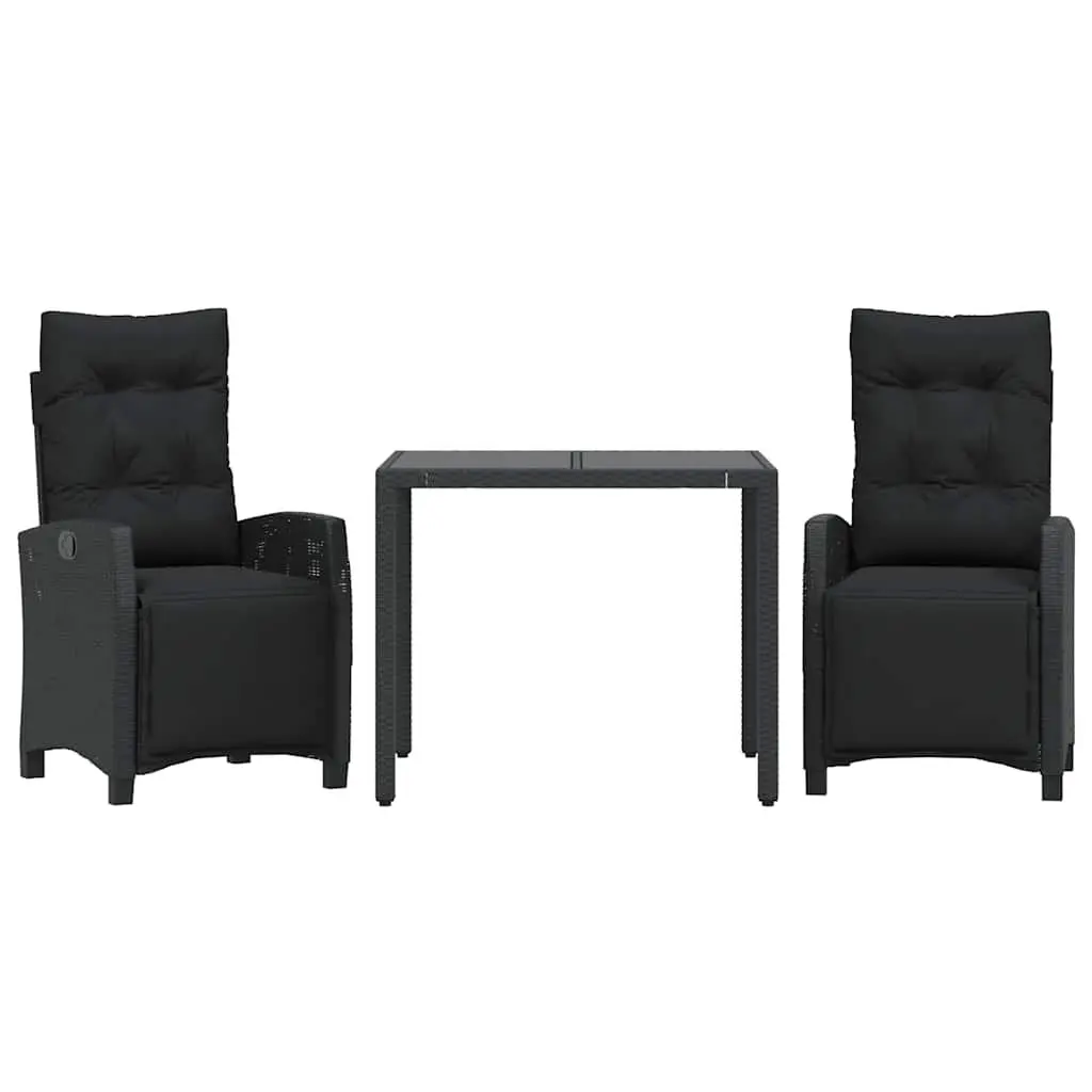 3 Piece Black Garden Dining Set with Cushions