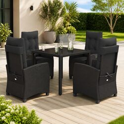 Premium 5 Piece Outdoor Dining Set in Black Poly Rattan