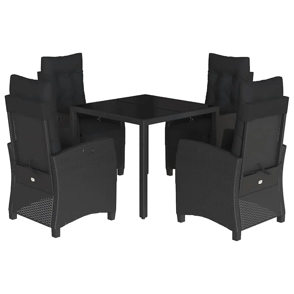 Garden Dining Set PE Rattan 5 Piece Outdoor Furniture Black with Cushions