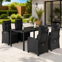 Durable 5 Piece Patio Dining Set with Black Rattan Chairs