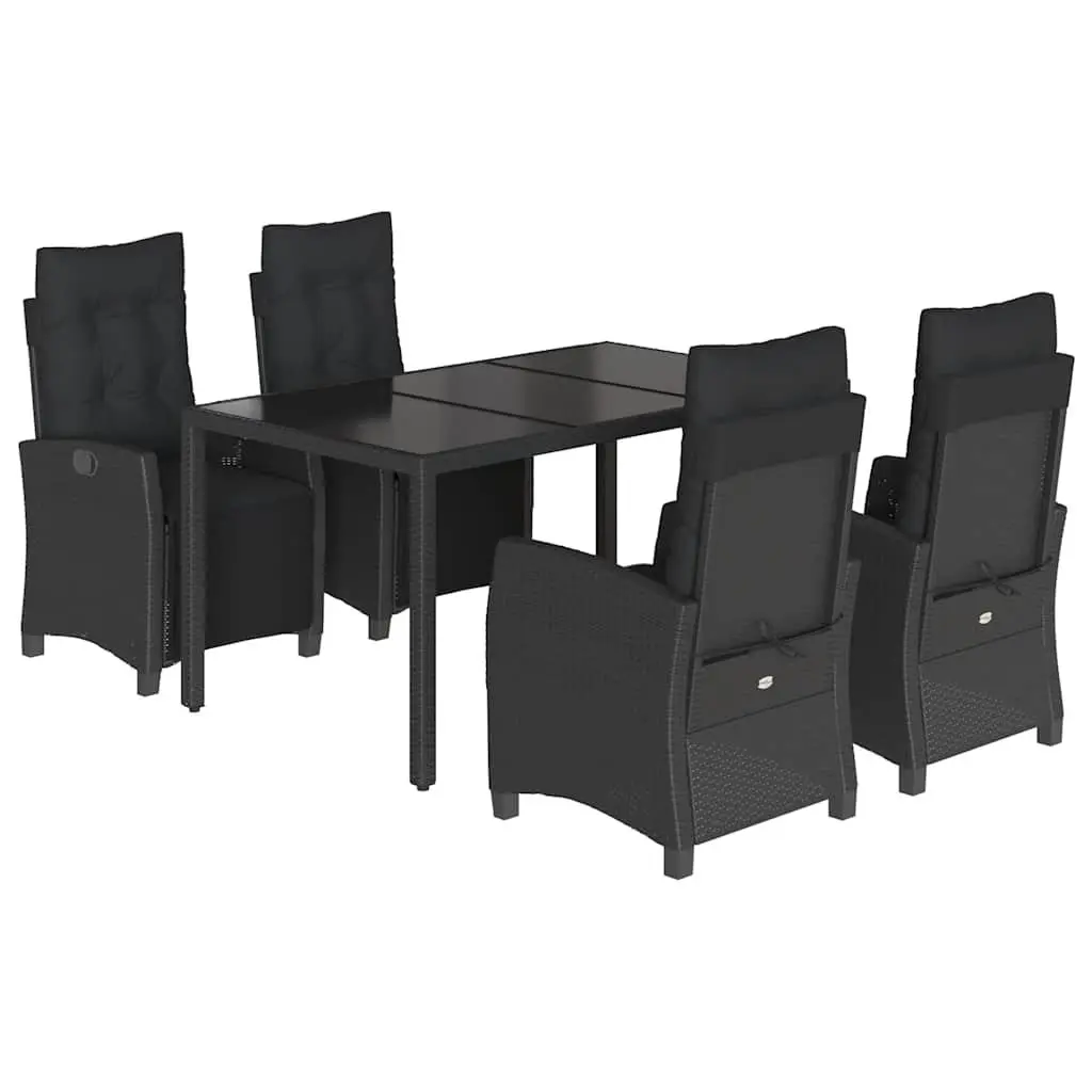 Outdoor Dining Set PE Rattan 5 Piece Black Patio Furniture Chairs Table