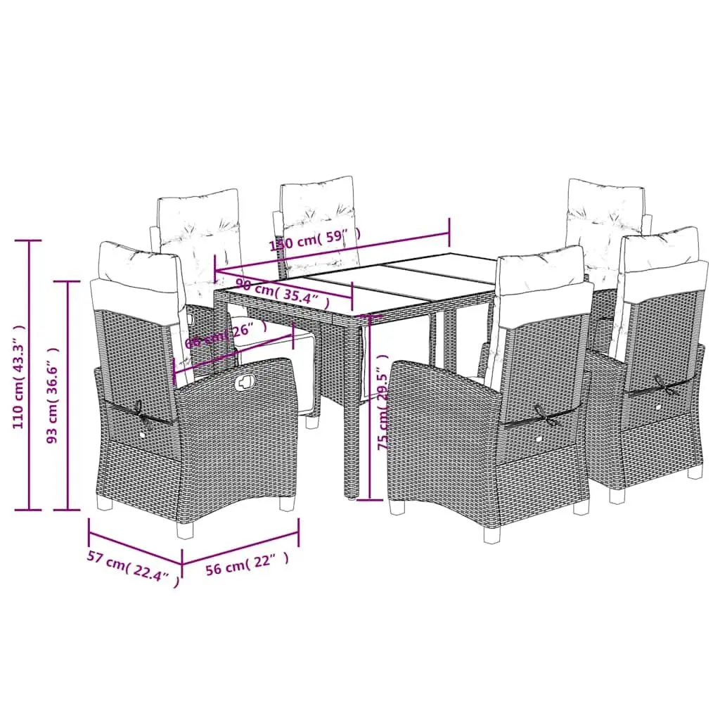 Outdoor Dining Set PE Rattan 7 Piece Garden Furniture Black Table Chairs