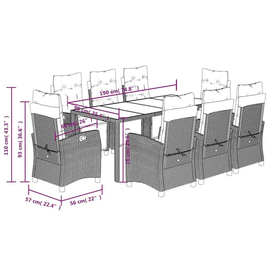 9 Piece Garden Dining Set with Cushions
