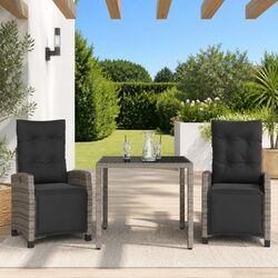 3 Piece Outdoor Dining Set in Grey Poly Rattan