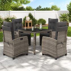 Grey Poly Rattan 5-Piece Outdoor Garden Dining Set