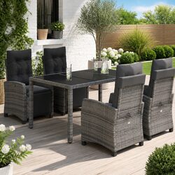 Durable 5 Piece Grey Poly Rattan Garden Dining Set