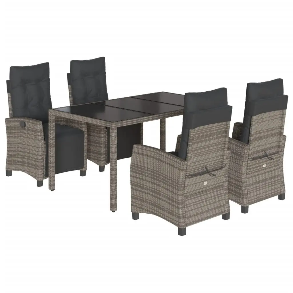 Garden Dining Set PE Rattan 5 Piece Outdoor Furniture Grey with Cushions