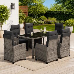 7-Piece Outdoor Dining Set in Grey Poly Rattan