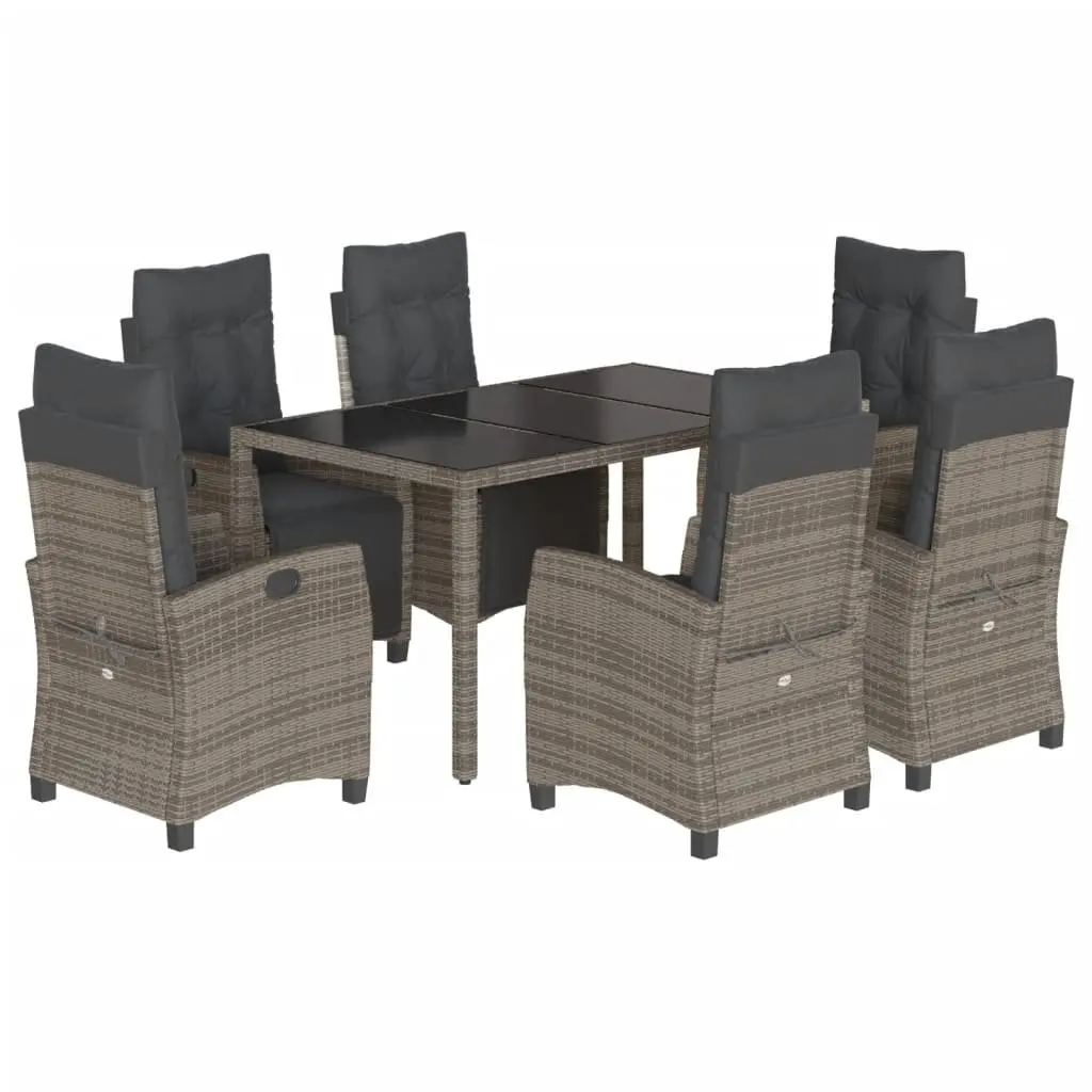 7-Piece Outdoor Dining Set in Grey Poly Rattan