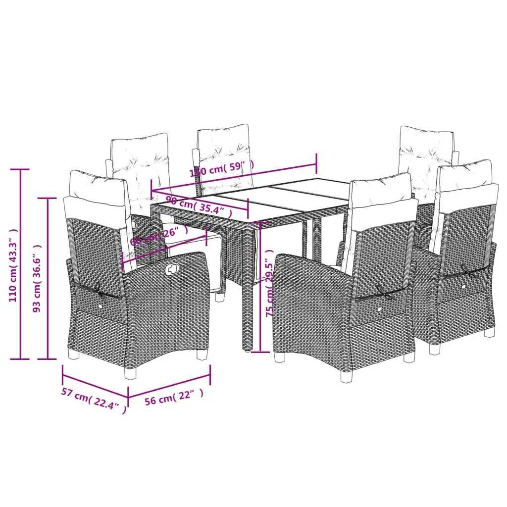 7-Piece Outdoor Dining Set in Grey Poly Rattan