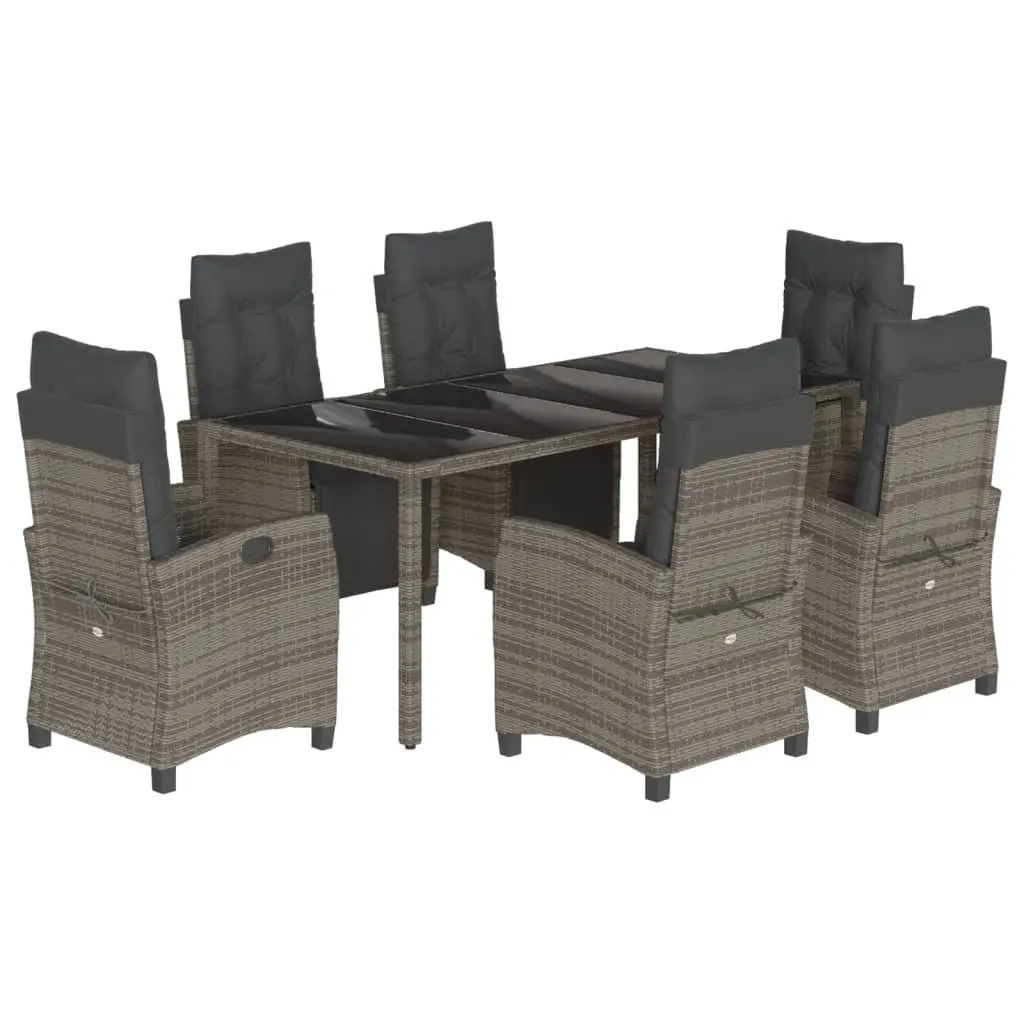 Grey Poly Rattan 7 Piece Outdoor Dining Set with Cushions