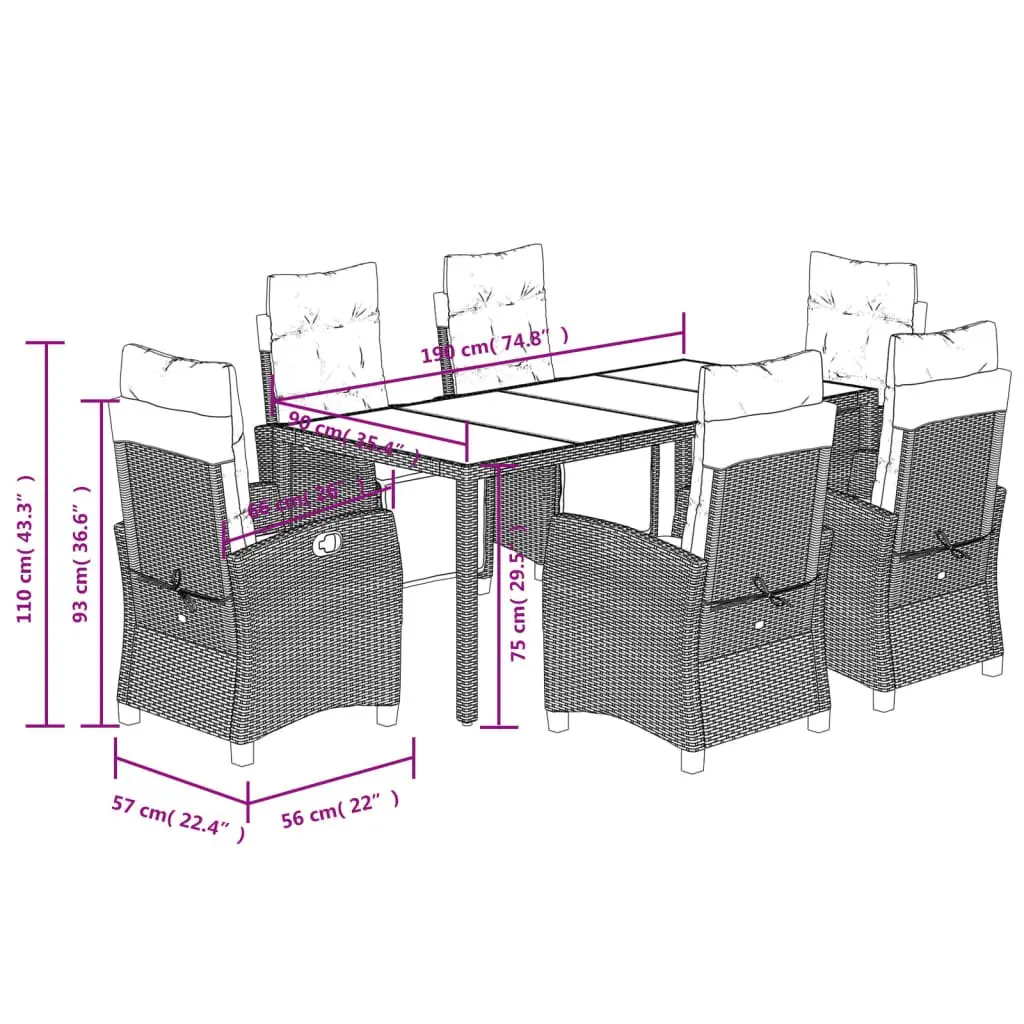 Grey Poly Rattan 7 Piece Outdoor Dining Set with Cushions