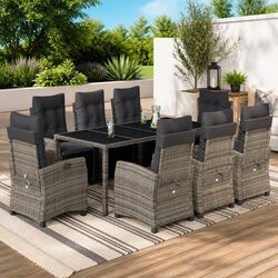 Premium 9 Piece Garden Dining Set Grey Poly Rattan