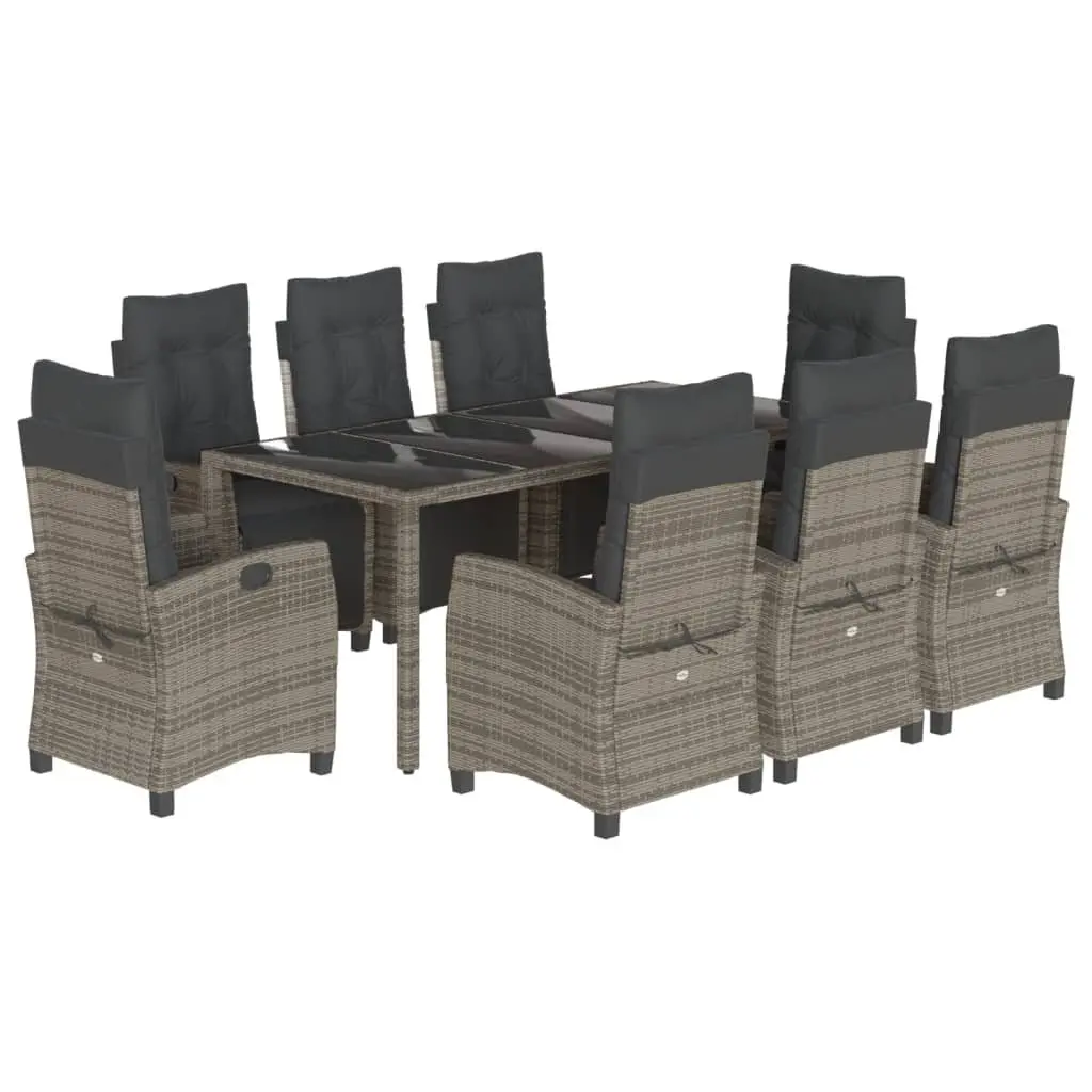 Garden Dining Set PE Rattan 9 Piece Outdoor Furniture Grey with Cushions