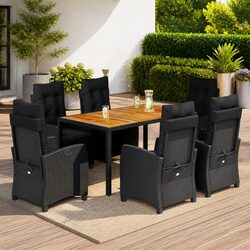7 Piece Outdoor Garden Dining Set with Black Poly Rattan