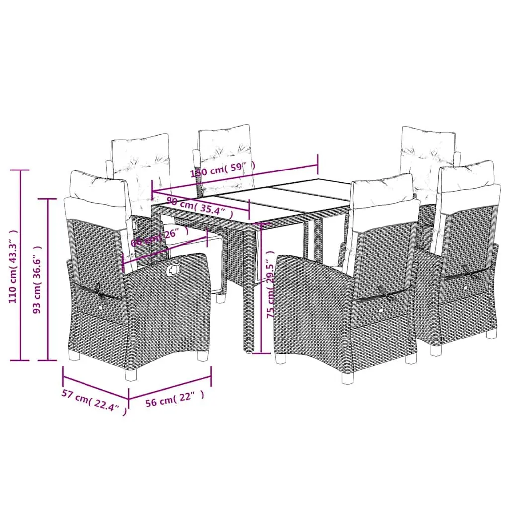 7 Piece Outdoor Garden Dining Set Poly Rattan Acacia Wood Black