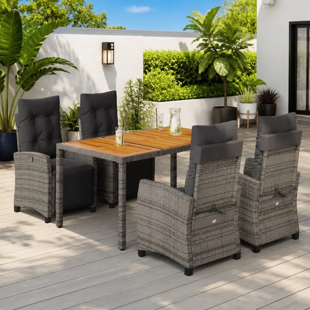 Outdoor Grey Poly Rattan Dining Set with Cushions